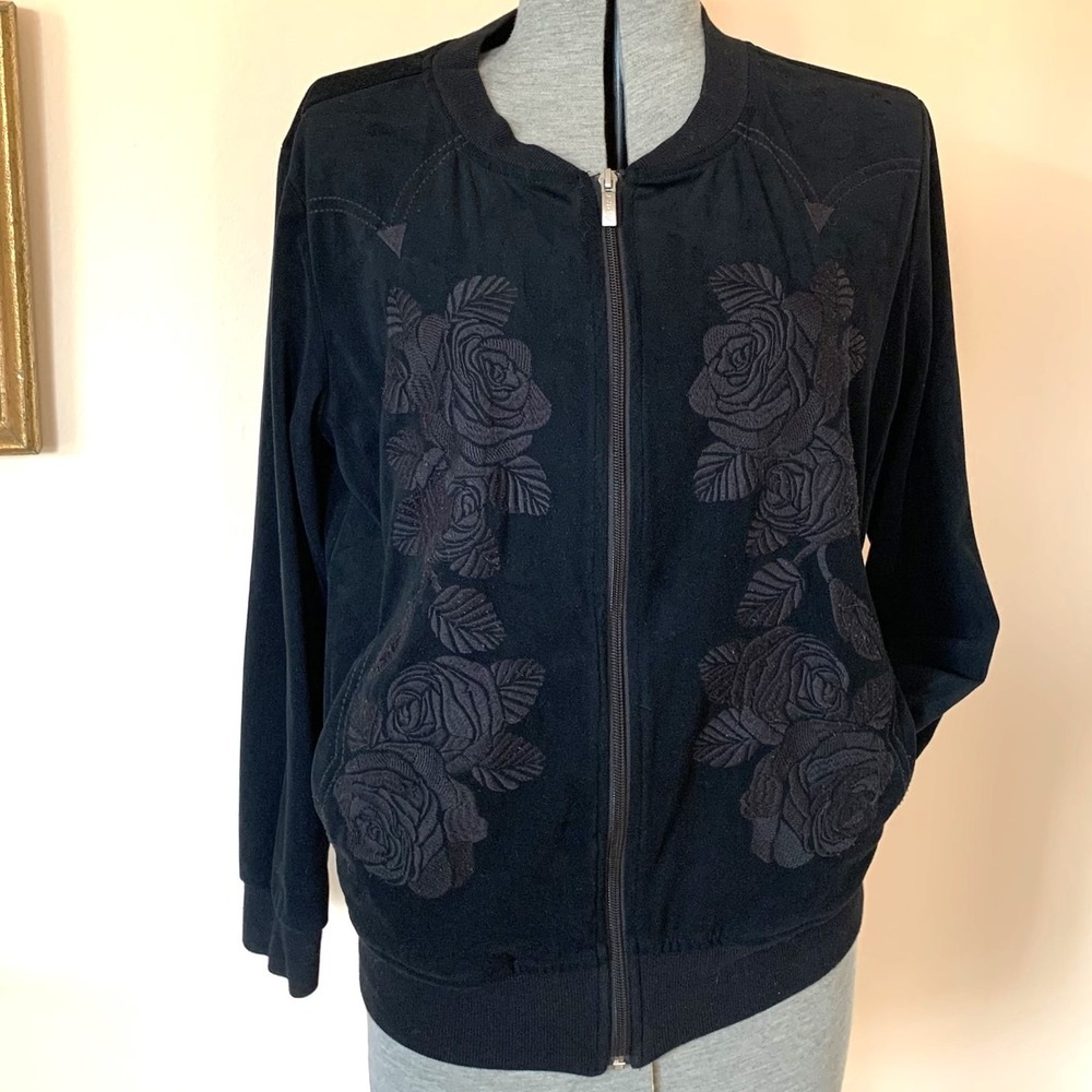 Ariat Womens Black Faux Suede Embroidered Floral Rose Bomber Jacket Large